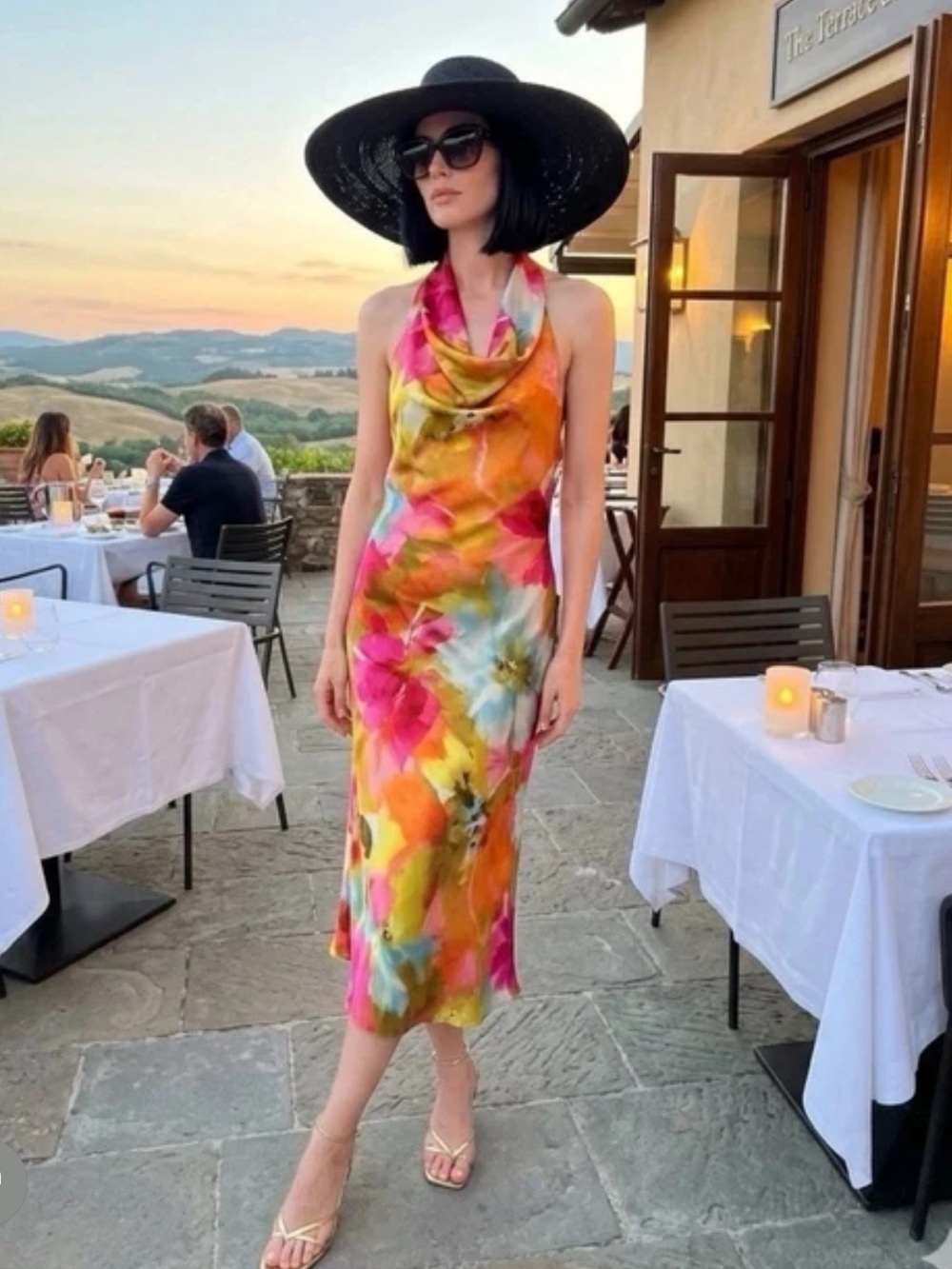 ZARA Multicolor Floral Cowl-Neck Midi Dress